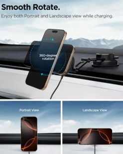 UCHWYT Z ŁADOWARKĄ SPIGEN ONETAPPRO 4 MAGSAFE 15W NA DESKĘ ROZDZIELCZĄ I SZYBĘ