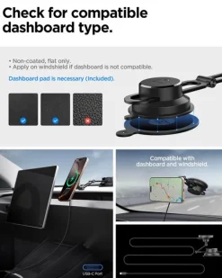 UCHWYT Z ŁADOWARKĄ SPIGEN ONETAPPRO 4 MAGSAFE 15W NA DESKĘ ROZDZIELCZĄ I SZYBĘ
